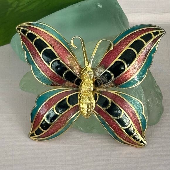 8125 Vintage Cloissone Butterfly Brooch Pin - Picture 2 of 5